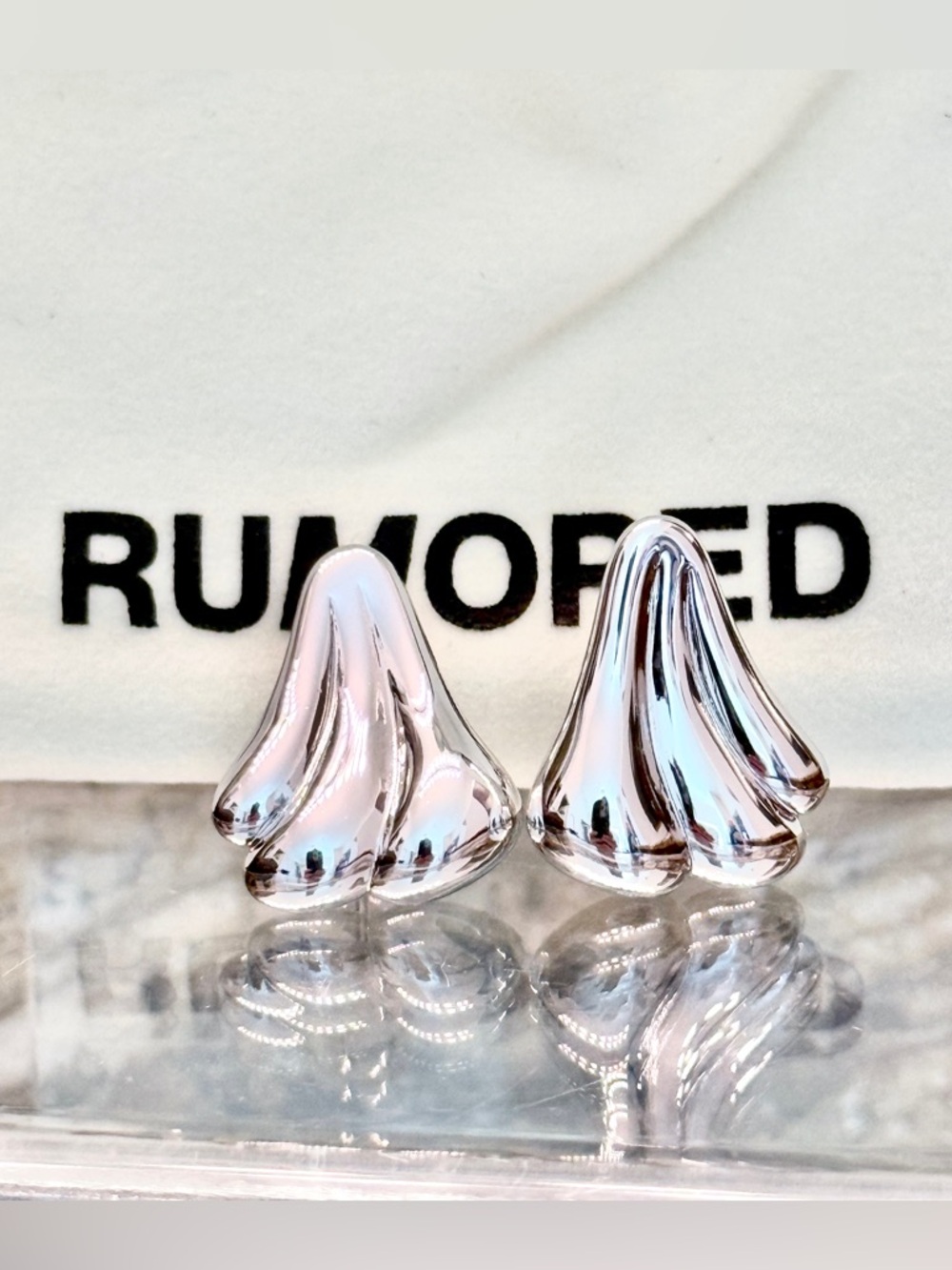 Rumored "Angel of Mine" Stud Silver Statement Earrings New in Gift Pouch